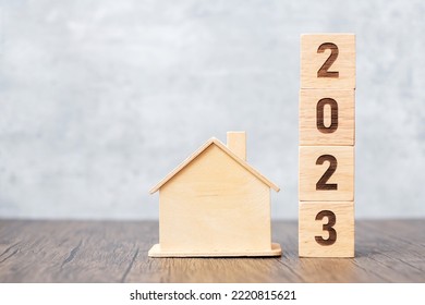 2023 block with house model. real estate, Home loan, tax, investment, financial, savings and New Year Resolution concepts - Shutterstock ID 2220815621