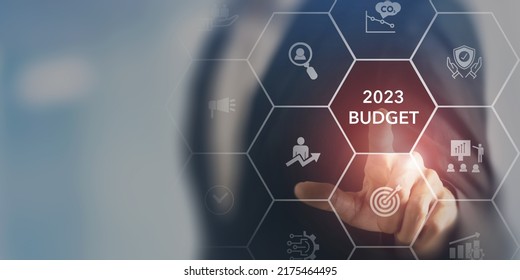 2023 Budget planning and management concept. Company budget allocation for business or project management. Effective and smart budgeting. Plan, review, approve, allocate, analyze and optimize budgets. - Shutterstock ID 2175464495