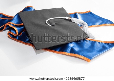 2023 Celebration Orange and Blue Cap and Gown Mortarboard Graduation Ceremony Regalia with Stole, White Tassel and Cord