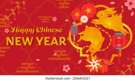 2023 Chinese new year background. Banner Chinese new year 2023 rabbit red theme background - Shutterstock ID 2246451017