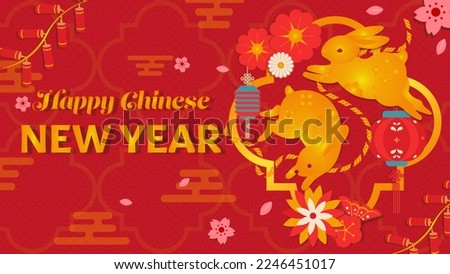 2023 Chinese new year background. Banner Chinese new year 2023 rabbit red theme background