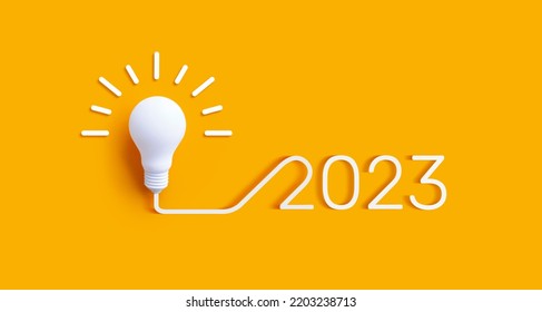 2023 Creativity and inspiration ideas with lightbulb on colorful background.Business solution or smart working concepts  - Shutterstock ID 2203238713