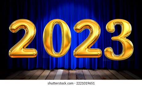 2023 Happy new Year Concept idea 3D letter animation golden shine title trailer. Welcome 2023 new year at blue curtain background. - Powered by Shutterstock