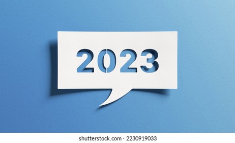 2023 happy new year greeting card. Clean minimalist design with cut out paper on blue background. Business and corporate banner. Serenity, ecology, elegance. - Shutterstock ID 2230919033