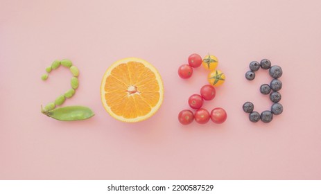 2023 made from healthy food, New year health resolution, diet goal plan and lifestyle wellness concept - Shutterstock ID 2200587529
