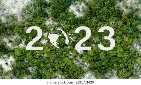 2023 New Year concept for Sustainable environment development goals on Top view of nature. SDGs, ESG, NetZero, and co2 concept - Shutterstock ID 2221781429