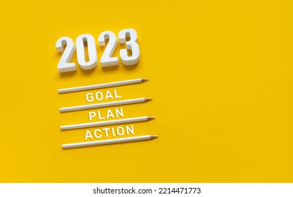 2023 new year goal,plan,action concepts with text number and pencil.Business management,Inspiration to success ideas - Shutterstock ID 2214471773