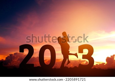 2023 Newyear Silhouette young couple Happy for romantic new year concept.