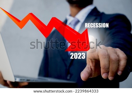 2023 Recession concept with red arrow fall down