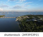 In 2024, aerial photos of Singapore Marina Barrage, Singapore Flyer, Merlion, Marina Bay Sands Singapore, ArtScience Museum, Esplanade - Theatres on the Bay, Singapore, and Gardens by the Bay.