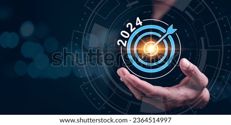 2024 business planning and strategy concept. Analytical businessman planning business growth 2024, digital marketing, profit income, economy, stock market trends and business, 2024 trend.
