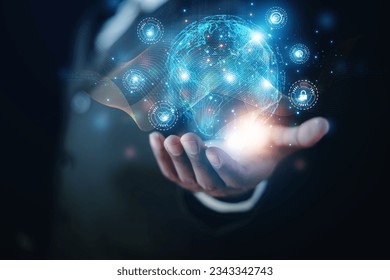 2024 business world concept, business people show the trend of driving future world digital currency to develop digital AI digital business online