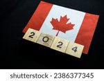 2024, Canada, Canada flag with date block, Concept, Important events for Canada in the new year, election, economy, social activities, central bank, Canada foreign policy