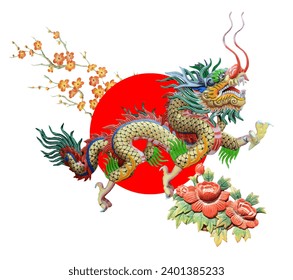 2024 Chinese New Year, year of Dragon isolated on white with clipping path.