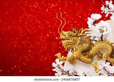 2024 Chinese New Year, year of the golden Dragon on red paper background.Happy New Year and Chinese New Year concept. - Powered by Shutterstock