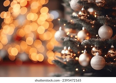 2024 Happe New Year, Merry Christmas, tree toy. Blurred pruce branch close up High quality photo