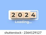 2024 wooden cubes on blue background with loading bar