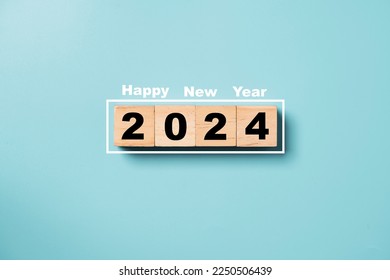 2024 year on wooden block cube for preparation new year change and start new business target strategy concept.