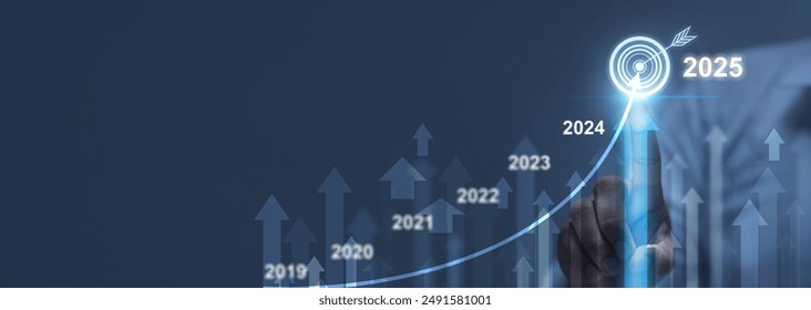 2025 Businessman analyzing company financial balance sheet working with digital virtual graphics Businessman calculating financial data for long term investment growth goals - Powered by Shutterstock