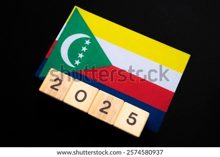 2025, Comoros flag with date block, Concept, Important events for Comoros the new year, election, economy, social activities, central bank, Comoros foreign policy