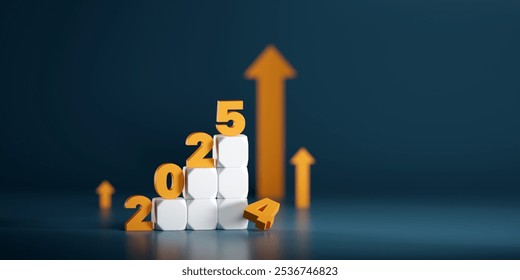  2025 growth concept with a fallen "4" and a rising "5" on white blocks. Symbolizes progress, overcoming challenges, and achieving new heights. - Powered by Shutterstock - Get 15% off with code: PIKWIZARD15