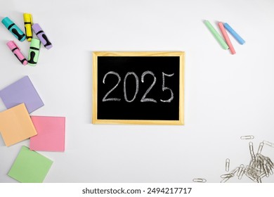 2025. School bulletin board 2025. Back to School.  New school year. Stickers, markers and paper clips - Powered by Shutterstock