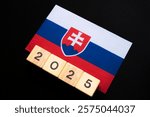 2025, Slovakia flag with date block, Concept, Important events for Slovakia the new year, election, economy, social activities, central bank, Slovakia foreign policy