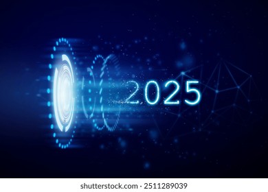 2025 year futuristic new neon symbol digital concept. Network, cyber technology and computer background - Powered by Shutterstock