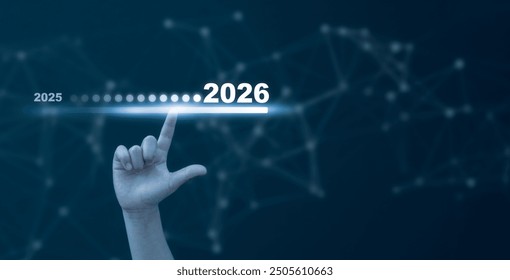 2026 business planning and strategy concept, Hand touching on download bar status to change from 2025 to 2026 for countdown of merry Christmas and happy new year by technology concept, 2026 trend - Powered by Shutterstock - Get 15% off with code: PIKWIZARD15
