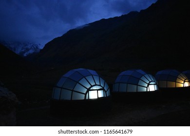 20-April-2018, Salkantay Mountain, Peru, South America. Sky Lodge in Soraypampa Camp, on Salkantay Trek to Machu Picchu. Picture taking at night.
