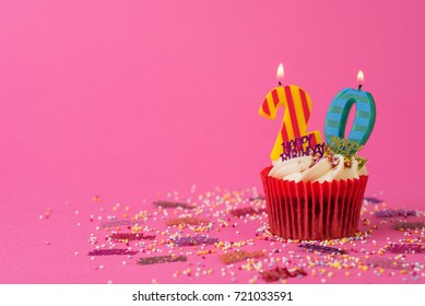 20th Birthday Cupcake Pink Background