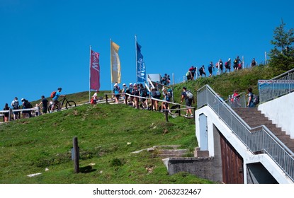 20th,July 2021, Monte Tamaro,Switzerland. Visitors Queuing Up To Enjoy Toboggan Run At The Monte Tamaro Summit Which Offers Entertainment, Natural Beauty, Sports Facilities For The Entire Family.