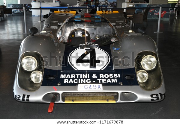 21 April 2018: PORSCHE 917 K 1971 Martini Racing\
ex ELFORD / LAROUSSE at Motor Legend Festival 2018 at Imola Circuit\
in Italy.
