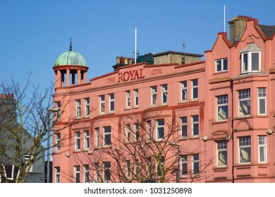 21 February 2018 The Front Facade And Copper Domed Tower Of The Derelict Royal Hotel In Bangor County Down Northern Ireland