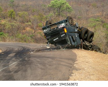 21 October 2005 An Overturned Lorry And Trailer On An Infanous Accident Black Spot On The Road To Livingstone In Zambia, Southern Africa 