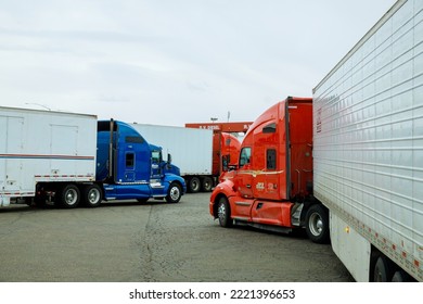 21 OCTOBER 2022 Yuma AZ US Resting Place Truck Stop Various Types Of Trucks In Parking Lot Highway With Gas Station For Refueling Car