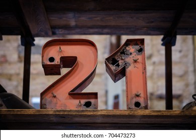 21 - Old Neon Light Numbers - Vintage Typography - Twenty One