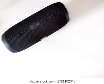 22 July​ 2020 : Phuket​ Thailand​ : JBL Charge​ 3 Bluetooth Speaker Top View​, Black​ Color.