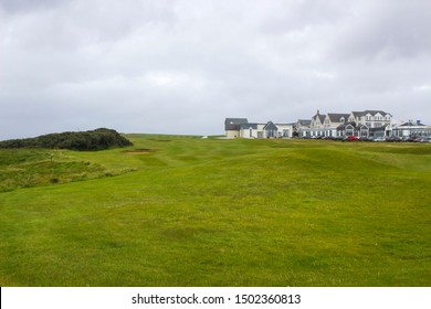 22 Augusrt 2019 The Great Northern Hotel On The Bundoran Golf Course In County Donegal Ireland On A Damp Day With Dark Ominous Storm Clouds Overhead.