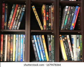 22 December 2019, Bangkok, Thailand: Collection Of Movies, Shelf Full Of CD And DVD.