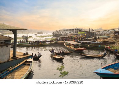 22 February 2020, Sadarghat  Puran Dhaka(Old Dhaka), Bangladesh. Sadarghat is major river port in Dhaka.