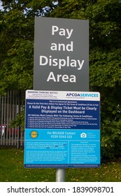 22 October 2020 A Pay And Display Car Park Terms And Conditions Notice Board In The Lagan Valley Hospital Carpark In Lisburn Northern Ireland