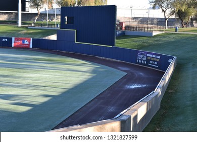 2/23/19 Phoenix Arizona Outfield Warning Track And Wall At The Spring Training Facility Of The Milwaukee Brewers