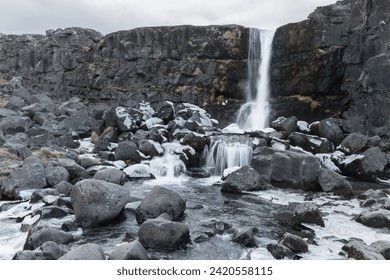 Öxarárfoss – a 22-meter high waterfall in Iceland, in the northern part of Thingvellir National Park, on the Öxará River