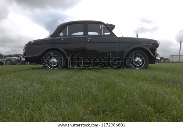 22nd August 2018- A classic Riley One-Point-Five four\
door saloon car at a vintage vehicle show at Carew, Pembrokeshire,\
Wales, UK.