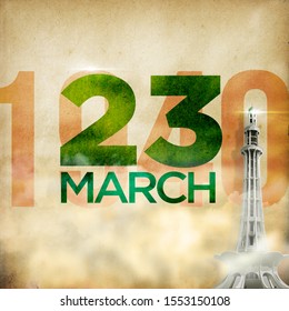 23 March 1940 Pakistan Resolution Day Art With Grunge Background.