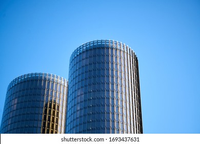 23-03-2020. Riga, LAtvia. A Skyscraper Against A Blue Sky With Clouds.