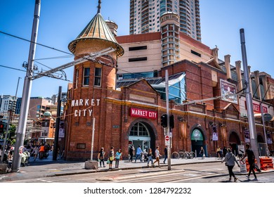 23rd December 2018, Sydney Australia: Exterior View Of Market City Shopping Centre In Sydney NSW Australia