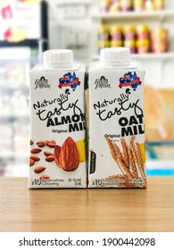 23rd January 2021, Terengganu Malaysia - Farm Fresh Almond Milk And Oat Milk 200ml On Table In A Grocery Store