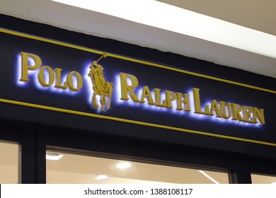 24 April 2019, Medan City, Indonesia- Polo Ralph Lauren logo located in a mall in Medan City which is an American company that manufactures middle-class to luxury fashion products